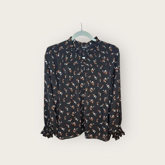 Madewell Embroidered Smockneck Top in Tossed Floral True Black Size Medium - Picture 5 of 10